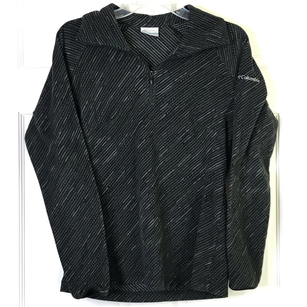 COLUMBIA 1/4 Zip Fleece Long Sleeve Pullover Black Print Size S